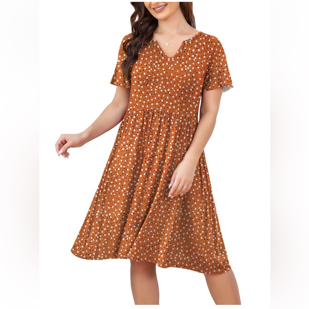 FOLUNSI Women's Plus Size,3X,Short Sleeve Pleated Casual  Dress, poka dots